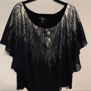 AGB Black Poncho Blouse with Gold Detail 3X